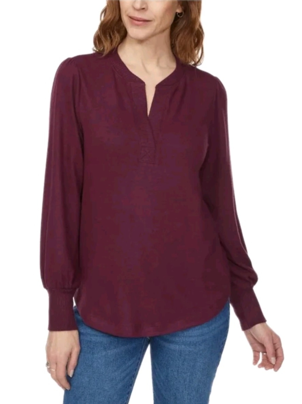 NEW! Buffalo David Bitton Women's Split-Neck Long-Sleeve Top